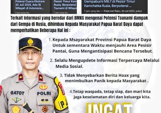 Jangan Panik Hadapi Isu Tsunami, Kapolda Papua Barat Daya Ajak Warga Saring Informasi dan Tetap Tenang